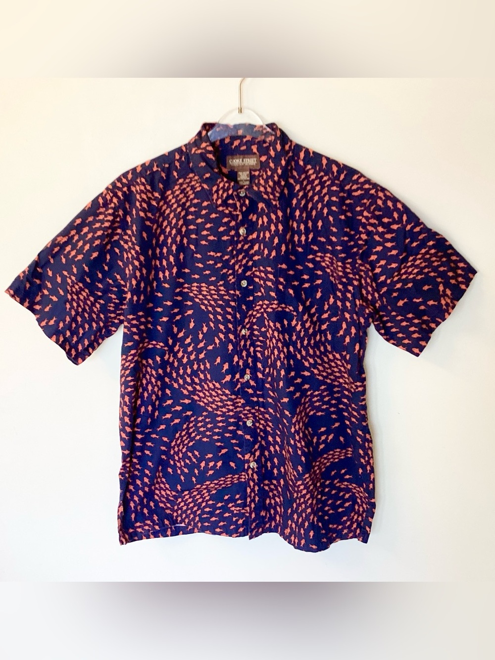 Cooke Street Short Sleeve Fish Print Button Up Shirt - Navy - L